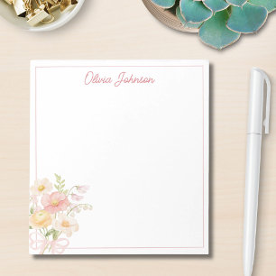 Monogram Watercolor Pretty Flower Bouquet Floral Notepad