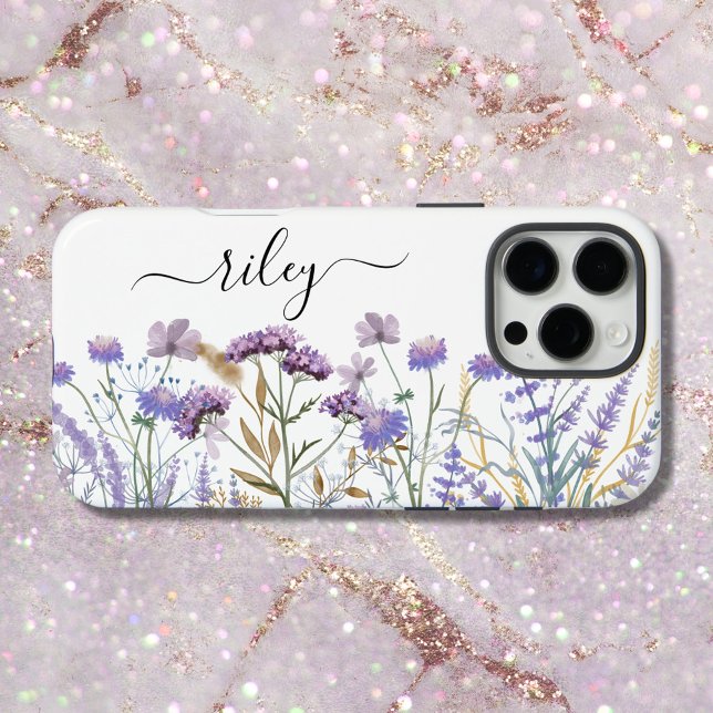 Monogram Watercolor Purple Wildflower garden Case-Mate iPhone Case (Close up)