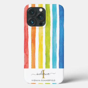 Monogram Watercolor Rainbow Colourful Stripes Name iPhone 13 Pro Case