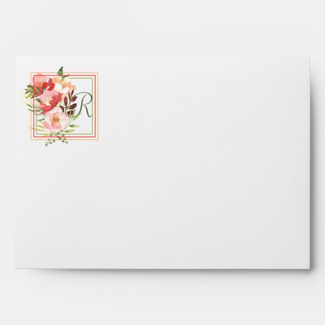Monogram Watercolor Rose Frame Envelope (Front)