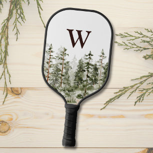Monogram Watercolor Rustic Green Forest Pickleball Paddle
