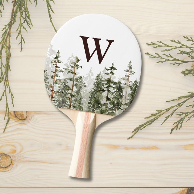 Monogram Watercolor Rustic Green Forest Ping Pong Paddle (In situ)