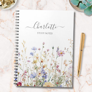 Monogram Watercolor Rustic Pretty Wildflower Field Notebook