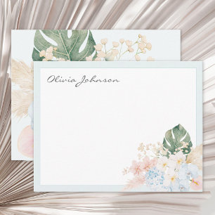 Monogram Watercolor Tropical Flower Bouquet Floral Card