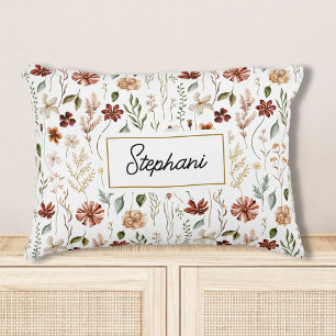 Monogram Watercolor Vintage Wildflower Floral Accent Pillow
