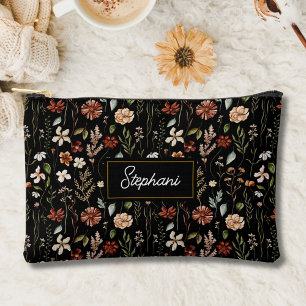 Monogram Watercolor Vintage Wildflower Floral Accessory Pouch