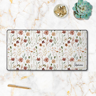 Monogram Watercolor Vintage Wildflower Floral Desk Mat