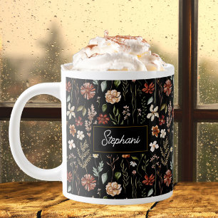 Monogram Watercolor Vintage Wildflower Floral Large Coffee Mug