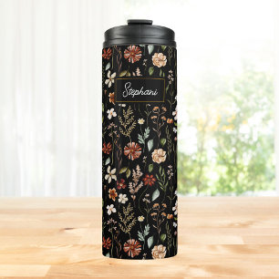 Monogram Watercolor Vintage Wildflower Floral Thermal Tumbler