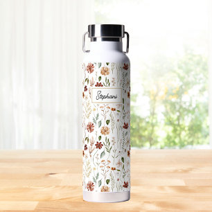 Monogram Watercolor Vintage Wildflower Floral Water Bottle