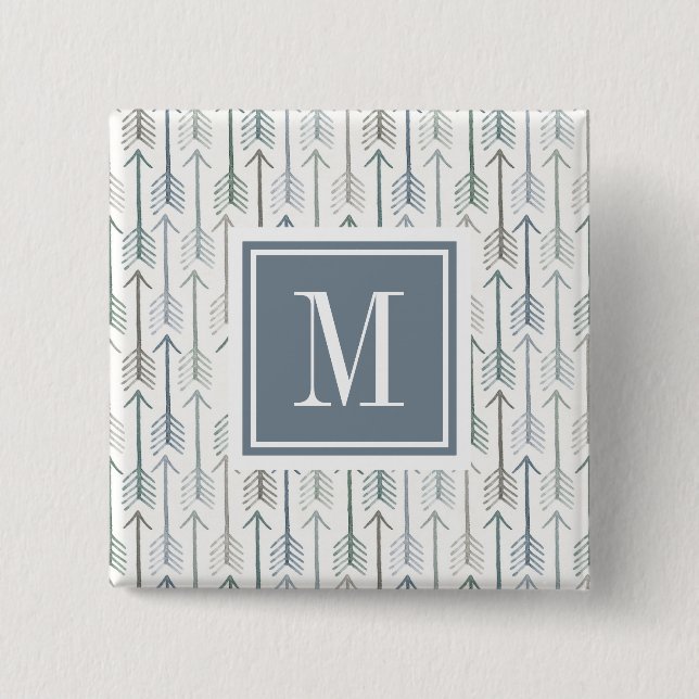 Monogram | Watercolor Wanderlust Arrow Pattern 2 Inch Square Button (Front)