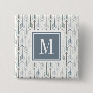 Monogram Watercolor Wanderlust Arrow Pattern 2 Inch Square Button