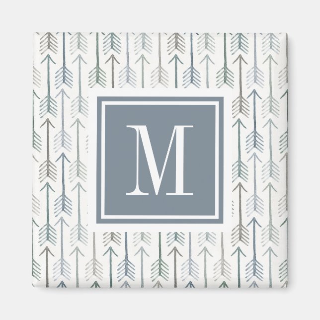 Monogram | Watercolor Wanderlust Arrow Pattern Magnet (Front)