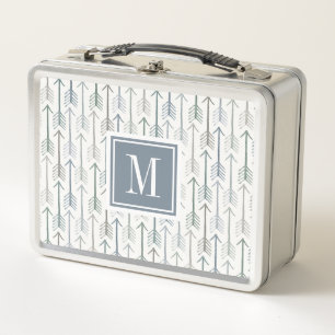Monogram Watercolor Wanderlust Arrow Pattern Metal Lunch Box