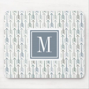 Monogram Watercolor Wanderlust Arrow Pattern Mouse Pad