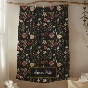 Monogram Watercolor Wildflower Floral Botanical Fleece Blanket