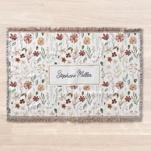 Monogram Watercolor Wildflower Floral Botanical Throw Blanket