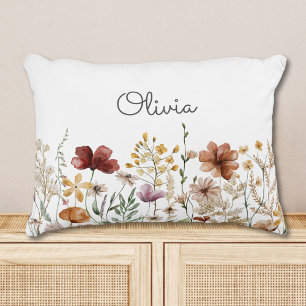 Monogram Watercolor Wildflower Pretty Floral  Accent Pillow