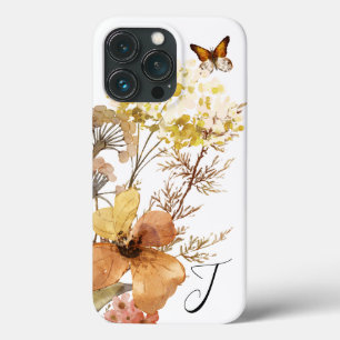 Monogram Watercolor Wildflowers Butterfly iPhone 13 Pro Case
