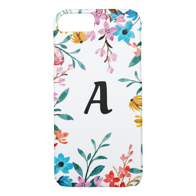 Monogram Watercolor Wildflowers Phone Case (Back)