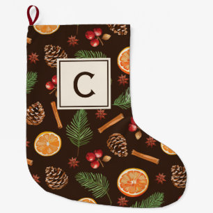 Monogram Watercolor Winter Botanical Large Christmas Stocking