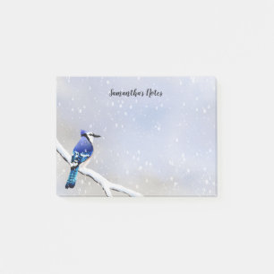 Monogram Watercolor Winter Snowfall Bird Blue Jay Post-it Notes