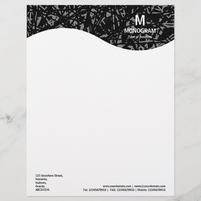 Monogram Wave - Abstract Lines - Grey Letterhead (Front)