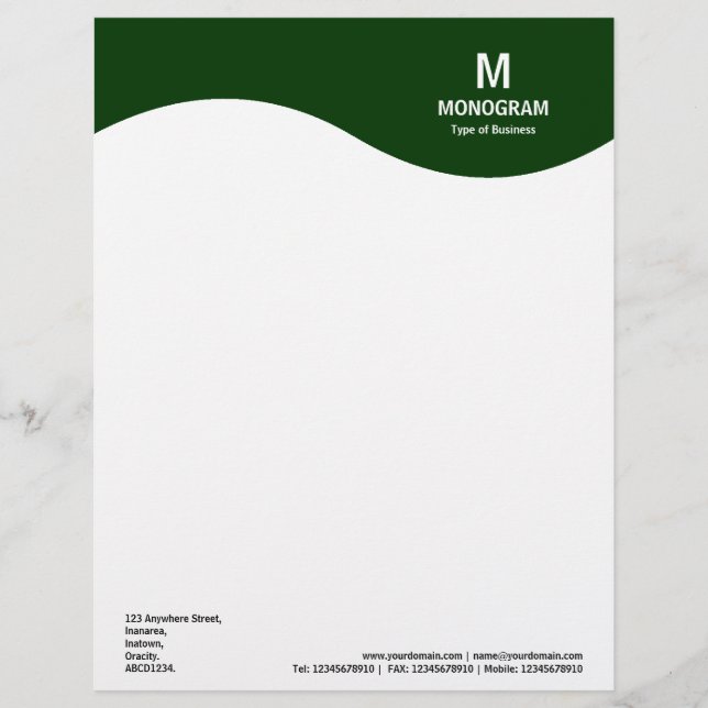 Monogram Wave - Dark Green 003300 Letterhead (Front)