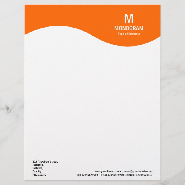 Monogram Wave - Orange FF6600 Letterhead (Front)