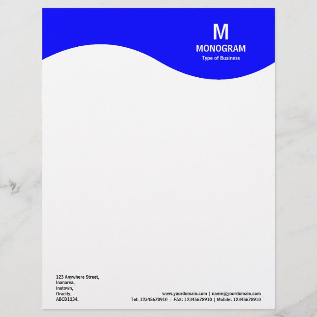Monogram Wave - Primary Blue 0000FF Letterhead (Front)