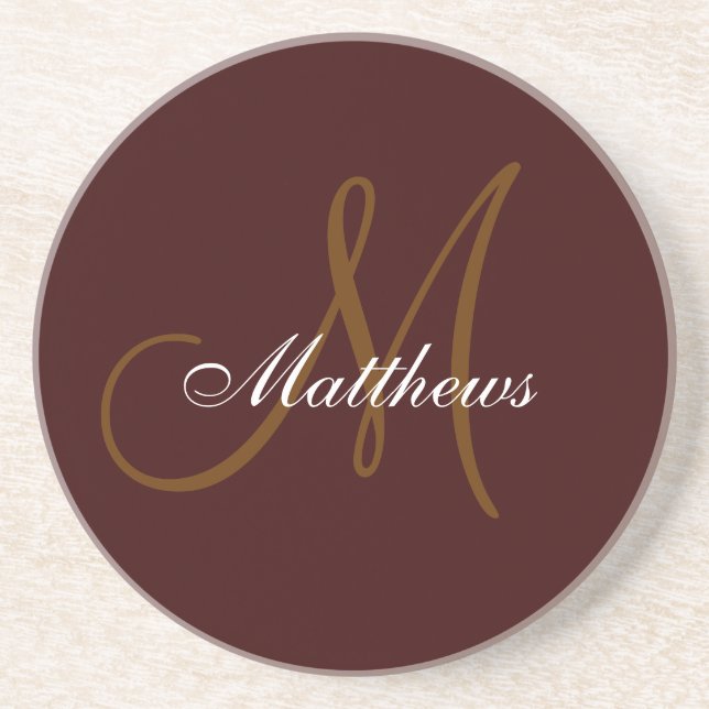 Monogram Wedding Anniversary Coaster Brown (Front)