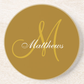 Monogram Wedding Anniversary Coaster Gold