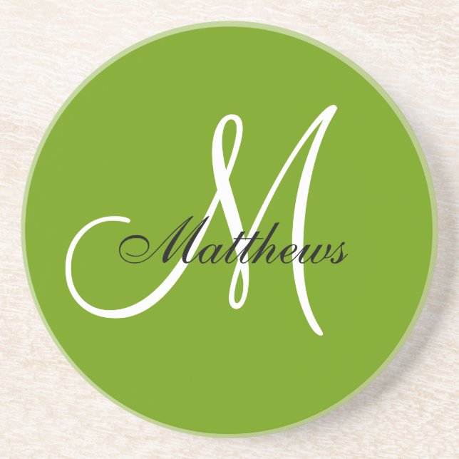 Monogram Wedding Anniversary Coaster Green (Front)