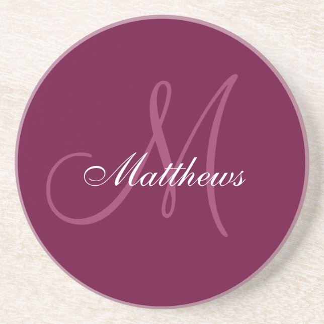 Monogram Wedding Anniversary Coaster Wine (Front)