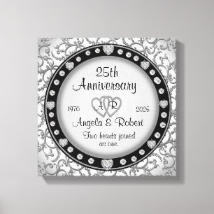Monogram Wedding Anniversary with Hearts Canvas Print