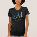 Monogram Wedding Announcement Blue & White T-Shirt<br><div class="desc">Monogram Wedding Announcement Elegant T-Shirt. Small but elegant way to document your wedding with your initial,  names and date in the top left corner of the shirt. You can pick the colours and of course customize with your personal information.</div>