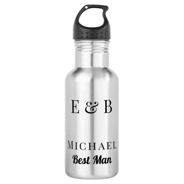 Monogram Wedding Best Man Gift Personalized Black  532 Ml Water Bottle (Front)
