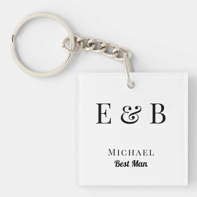 Monogram Wedding Best Man Gift Personalized Black  Keychain (Front)