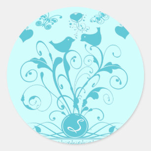 Monogram Wedding Birds change colours Classic Round Sticker