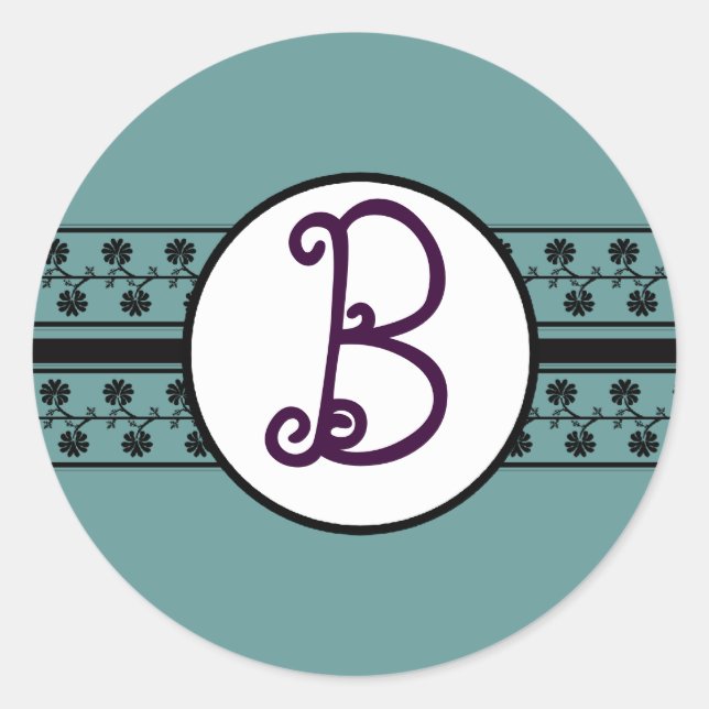 Monogram Wedding Borders Aqua Blue Classic Round Sticker (Front)