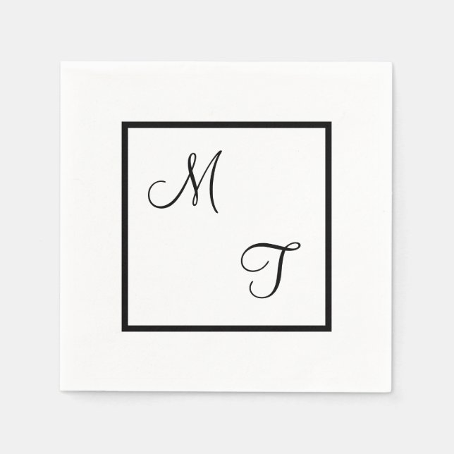 monogram wedding bride bridegroom black white napkin (Front)