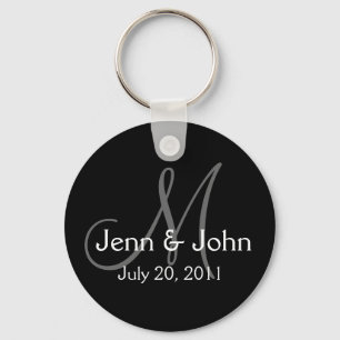 Monogram Wedding Bride Groom Date Black Key Chain