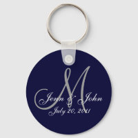 Monogram Wedding Bride Groom Date Navy Key Chain