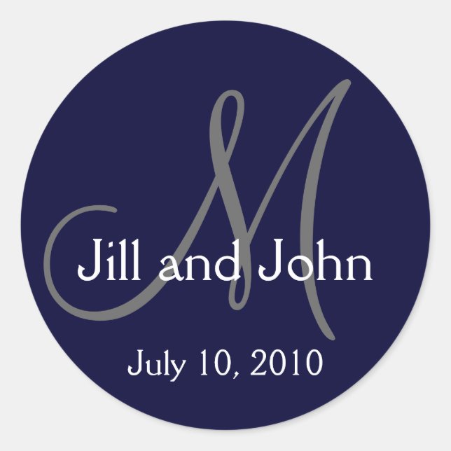 Monogram Wedding Bride Groom Date Navy Sticker (Front)