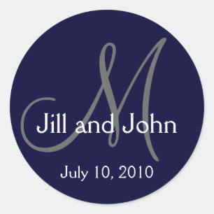 Monogram Wedding Bride Groom Date Navy Sticker