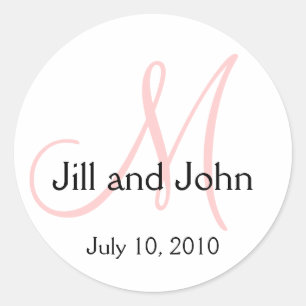 Monogram Wedding Bride Groom Date Pink Sticker