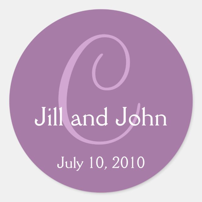 Monogram Wedding Bride Groom Date Purple Sticker (Front)