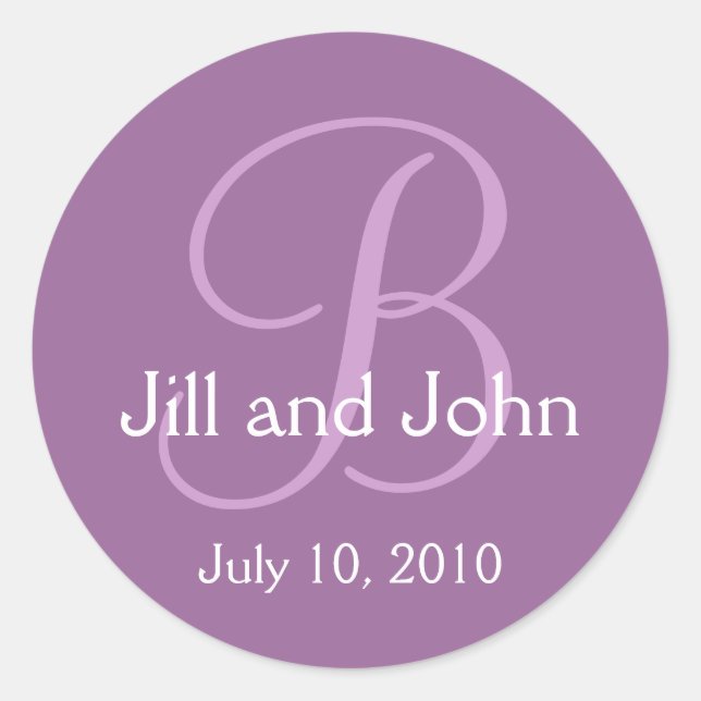 Monogram Wedding Bride Groom Date Purple Sticker (Front)