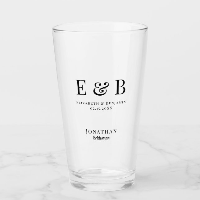 Monogram Wedding Bridesman Gift Personalized Black Glass (Front)