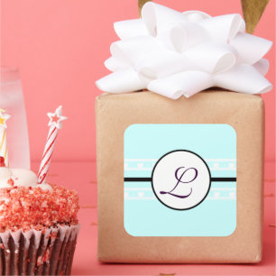 Monogram Wedding Brite Aqua Blue Borders Square Sticker